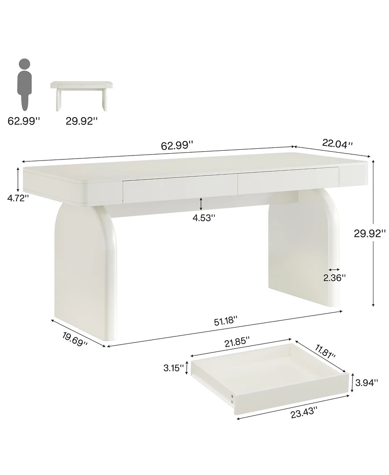 Tribesigns White Desk with Drawers, 63-Inch Modern Executive Office Desk, Glossy Elegant Work Study Desk Writing Table for Home Office