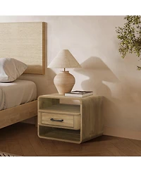 LuxenHome Small Night Stand with Drawer, 15.7" H Light Oak Bedside Table for Bedroom, Living Room