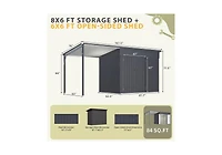 Aecojoy Outdoor Open-Sided Storage Shed with Attached Hardtop Metal Pergola