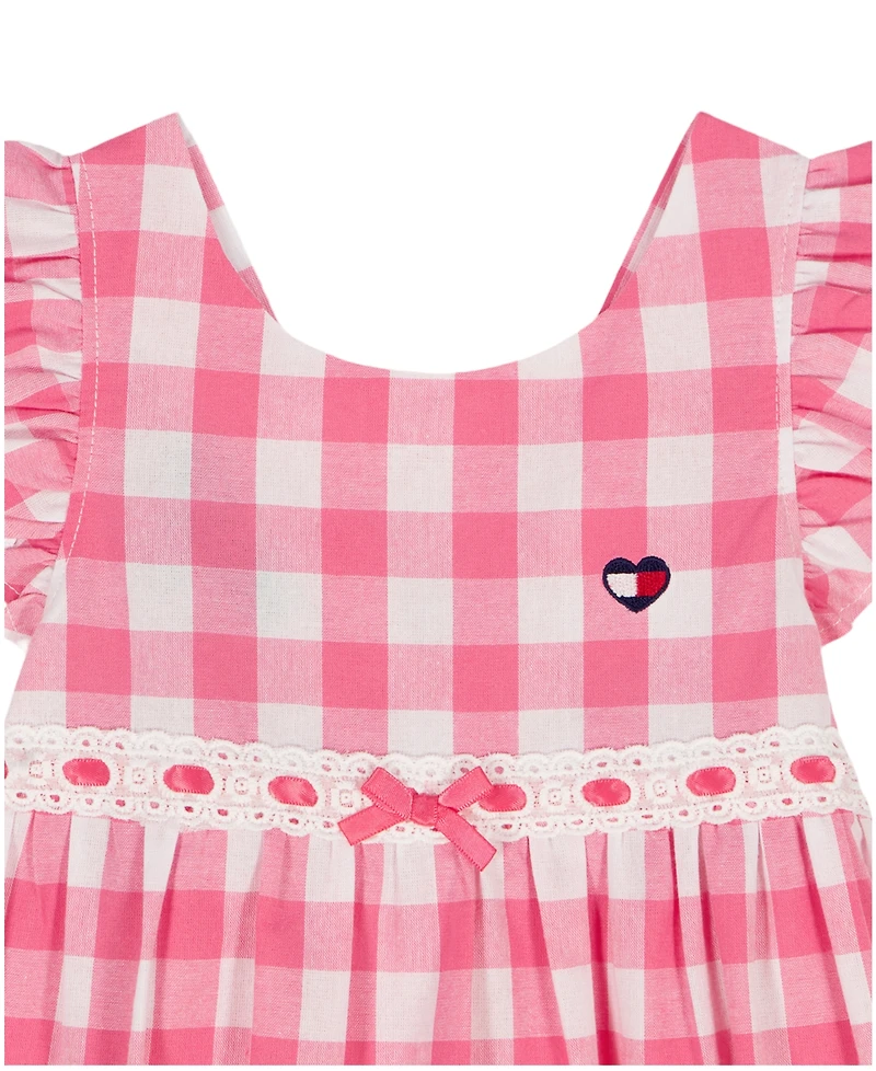 Tommy Hilfiger Baby Girls' Ruffle Trim Gingham Dress and Diaper Cover, 2-Piece Set