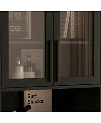 Yigii Glass Door Bookshelf 5-Tier Display Cabinet Narrow Storage Bookcase