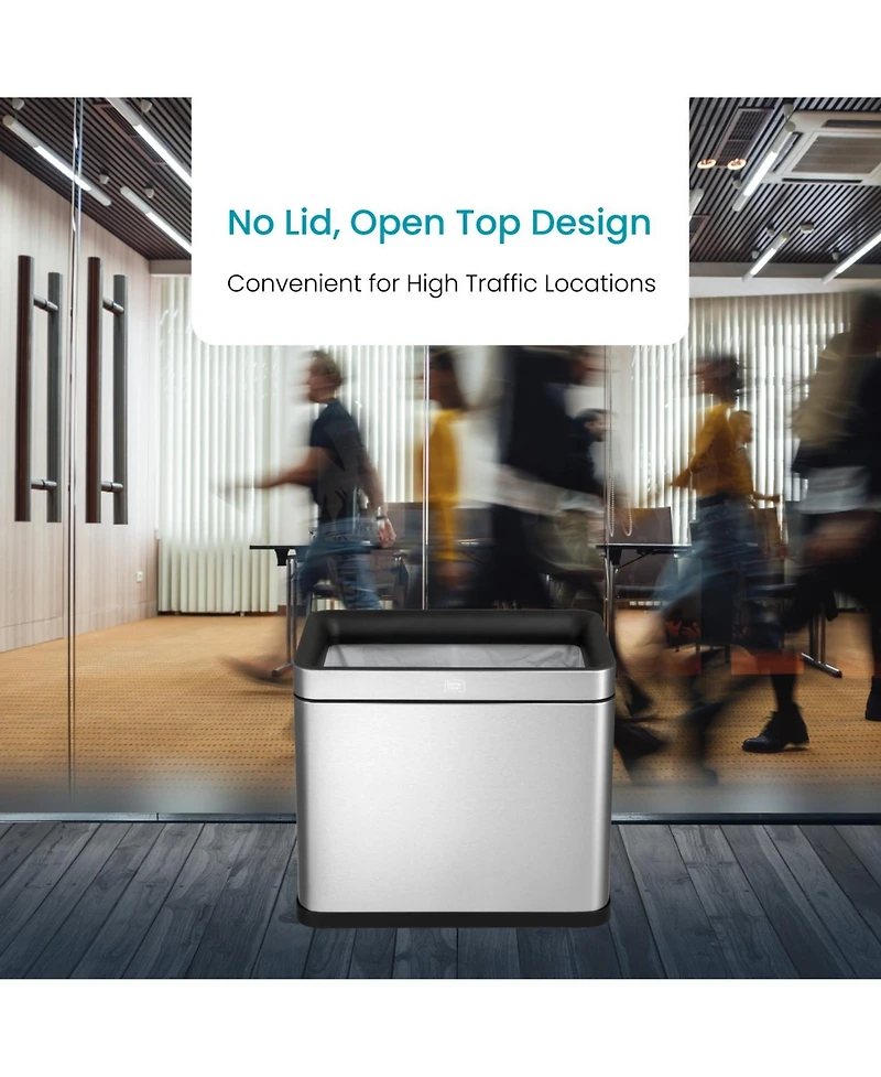 Home Zone Living 9 Gallon Slim Kitchen Trash Can with Open Top for Commercial Use, Stainless Steel, Silver