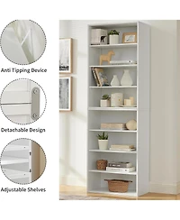 Rainsken Wood Bookshelf, 8-Layer Storage Display Rack with Adjustable Shelf for Home Office