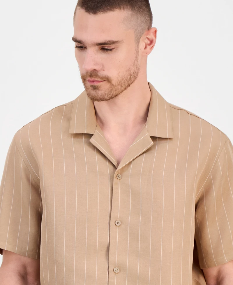 Alfani Men's Short-Sleeve Linen-Blend Shirt, Macy's Exclusive - Simple Stripe Yd