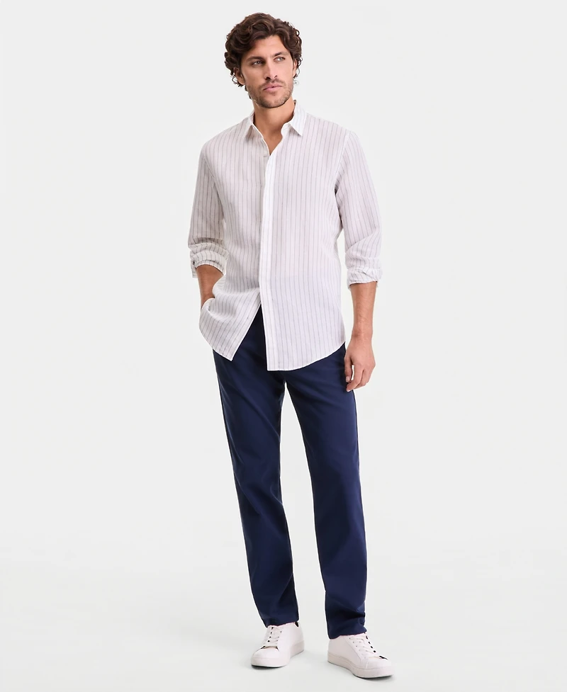Alfani Men's Long-Sleeve Striped Button-Up Shirt, Macy's Exclusive - Linen Stripe Yd