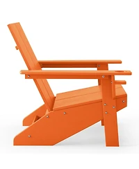 Outdoor Hdpe Modern Adirondack Chair with Folding Patio Ottoman and Cup Holder