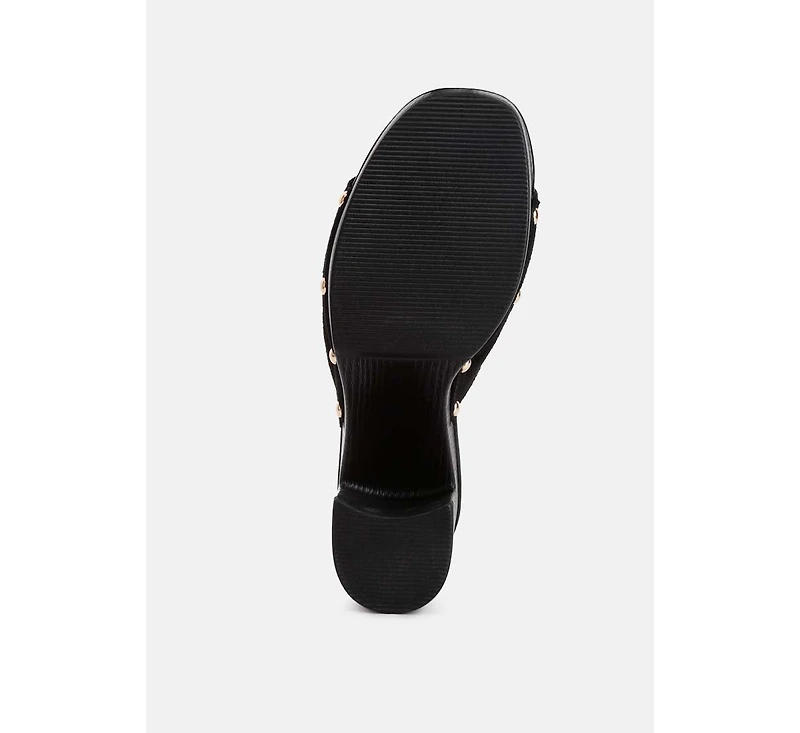 Cartera Suede High Block Heel Clogs Black