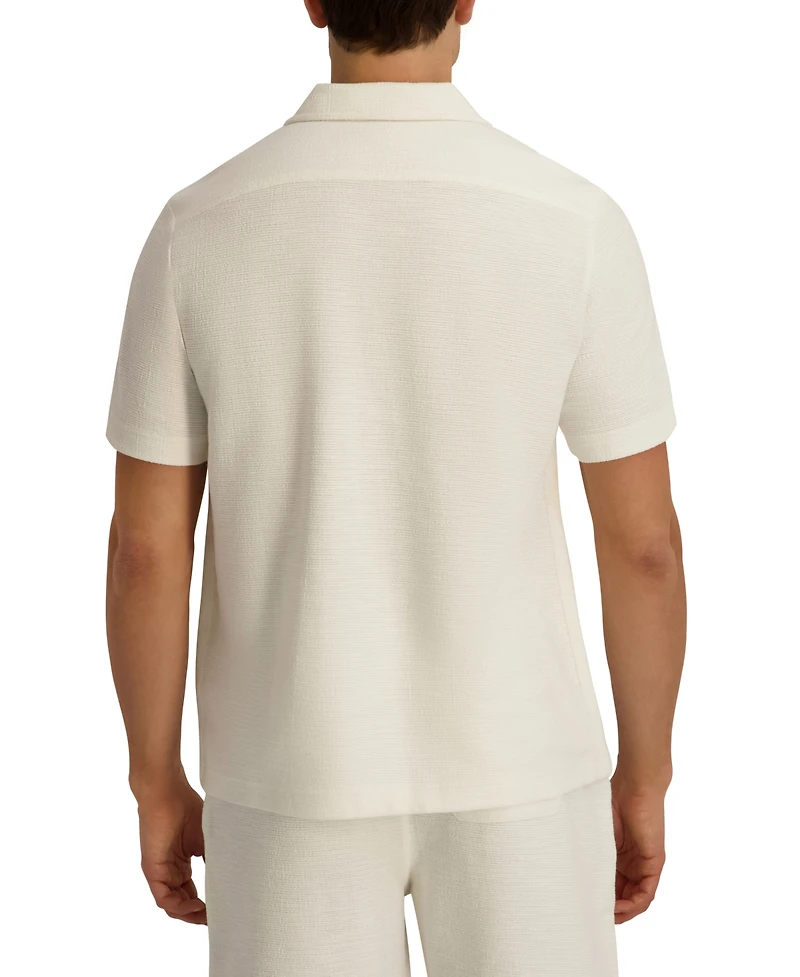 Karl Lagerfeld Paris Men's French Terry Johnny Collar Short-Sleeve Polo Shirt