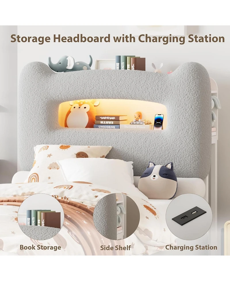 gaomon Led Twin Bed Frame with 2 Tier Storage Headboard Platform Drawer Charging Station Heavy Duty No Box Spring