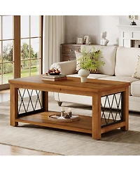 Tribesigns 47.2" Solid Wood Coffee Table, Farmhouse Rectangular Center Table, 2-Tier Low Cocktail Tea Table
