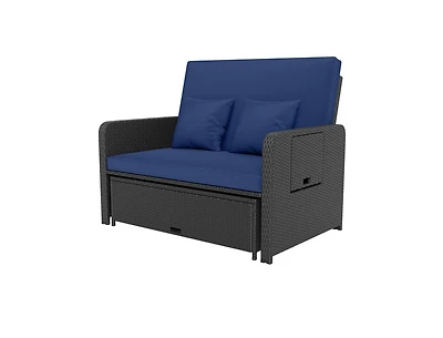 Slickblue Outdoor Wicker Daybed with Adjustable Backrest and Storage Ottoman