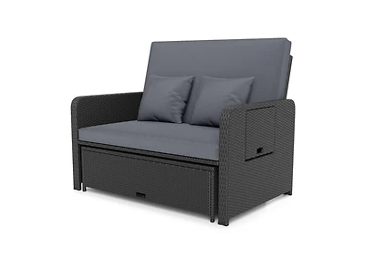 Slickblue Outdoor Wicker Daybed with Adjustable Backrest and Storage Ottoman