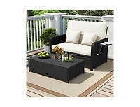 Slickblue Outdoor Wicker Daybed with Adjustable Backrest and Storage Ottoman