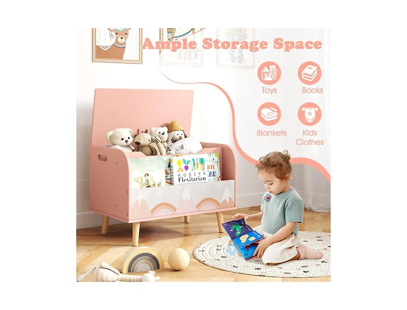 Slickblue Kids Wooden Toy Box with Front Bookshelf and Solid Wood Legs