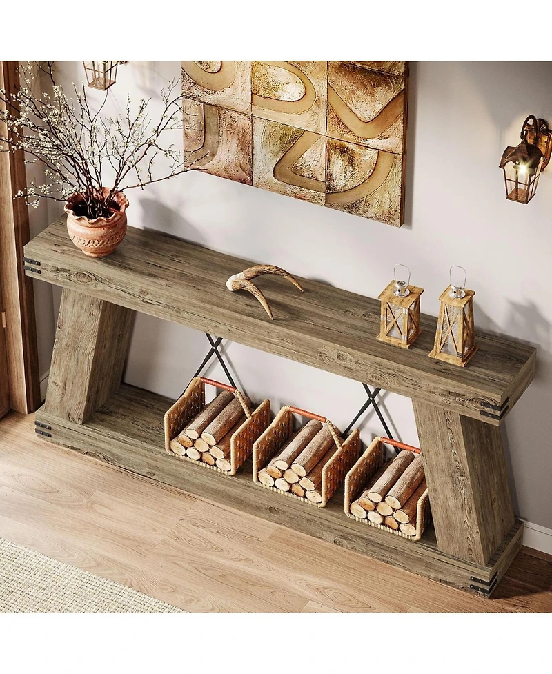 Tribesigns Farmhouse Console Table, Long Sofa Table Behind Couch with Storage, Rustic Entryway Furniture for Hallway