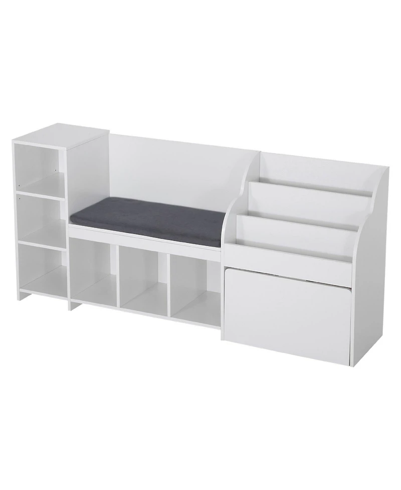 Slickblue Wooden Kids Storage Bench with Bookshelf and Toy Box