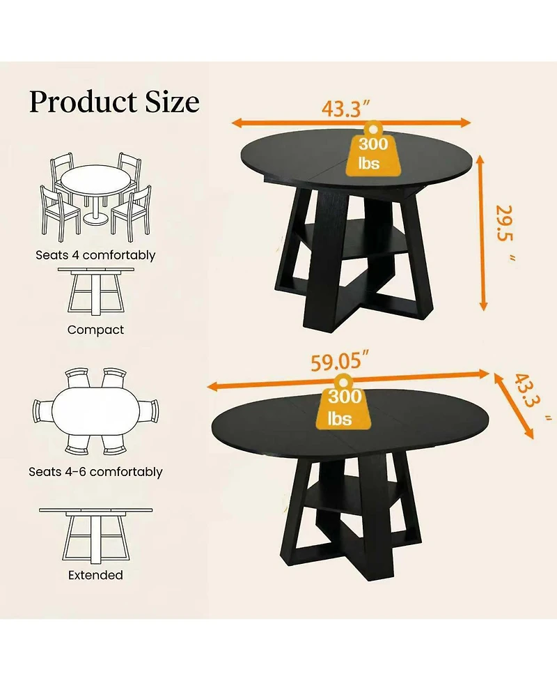 Clihome Extendable Round Dining Table for 4-8 People with Storage Shelf