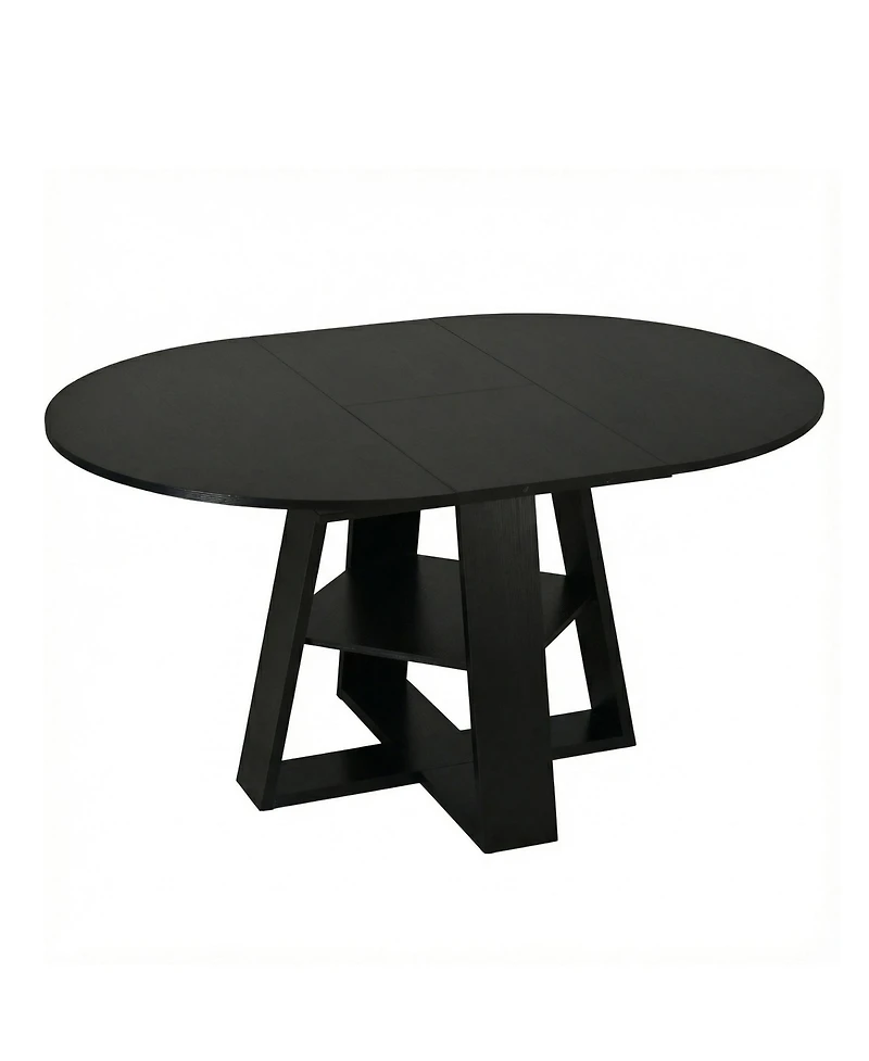 Clihome Extendable Round Dining Table for 4-8 People with Storage Shelf