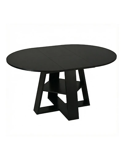Clihome Extendable Round Dining Table for 4-8 People with Storage Shelf