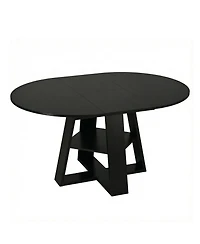Clihome Extendable Round Dining Table for 4-8 People with Storage Shelf