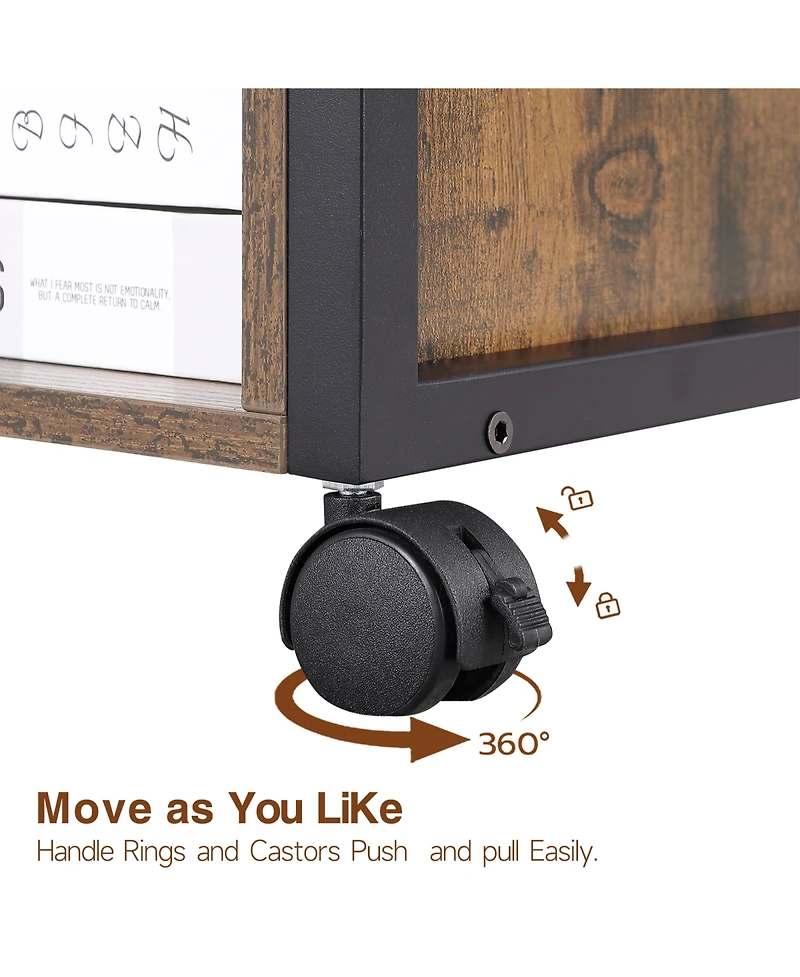 Rainsken Lateral File Cabinet, Office Filing Cabinets with Socket and Usb Charging Port, Rolling Printer Stand for A4, Letter Size and File Folders