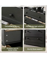 gaomon 4 Drawer Wood Nightstand with Led Lights & Charging Station, Bedside Chest for Bedroom, Closet, Hallway