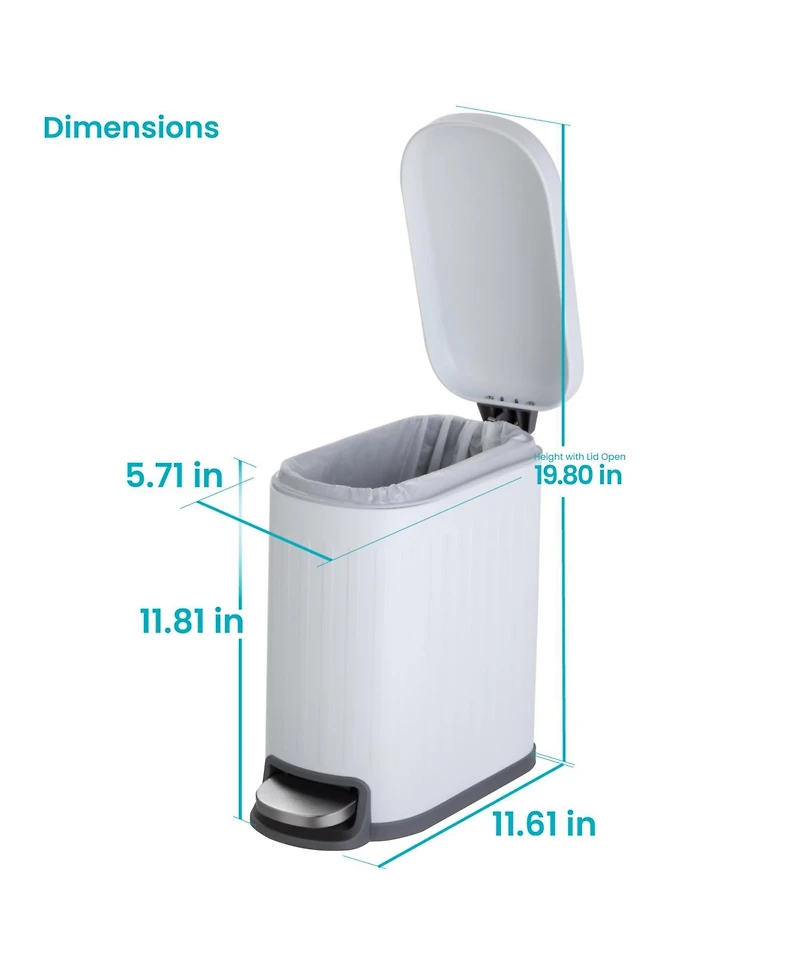 Home Zone Living 1.3 Gallon Slim Stainless Steel Trash Can with Reeded Pattern, Soft Close Lid and Removable Liner