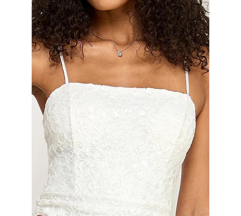 Emerald Sundae Junior's Sequin Lace-Up Back Square Neck Short Dress