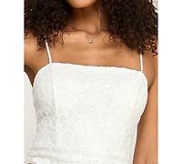 Emerald Sundae Junior's Sequin Lace-Up Back Square Neck Short Dress