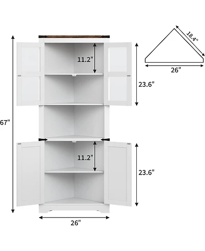 gaomon Tall Corner Cabinet with Glass Door and Adjustable Shelves Farmhouse Hutch