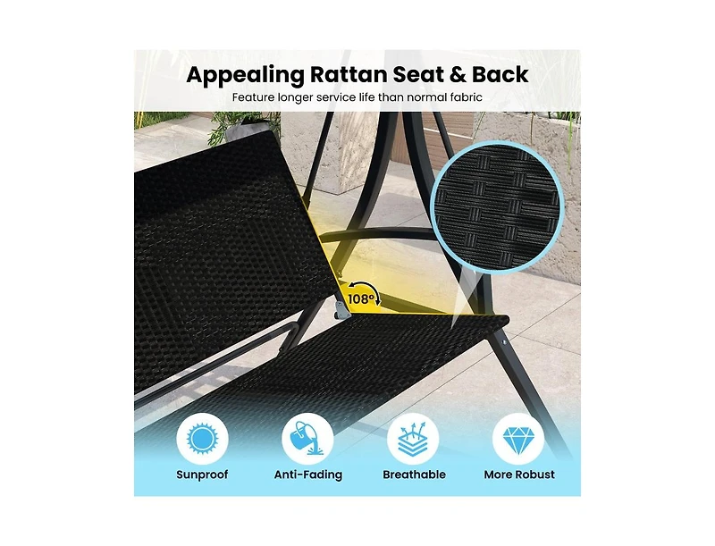 Slickblue Outdoor Canopy Swing Chair for 3 with Rattan Back