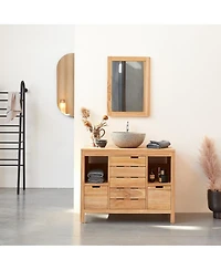 Tikamoon Solid Teak Wood Vanity Cabinet Washstand Bathroom Sink Unit 100cm New