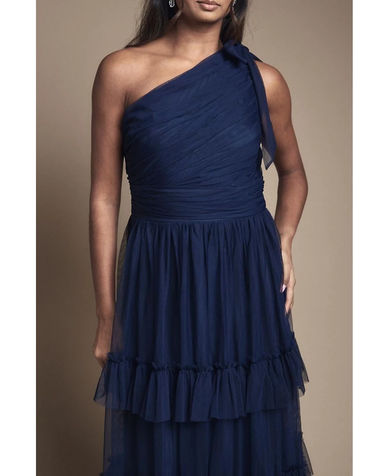 Oasis Women's Pleated One Shoulder Tiered Maxi Dress