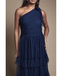 Oasis Women's Pleated One Shoulder Tiered Maxi Dress
