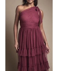 Oasis Women's Pleated One Shoulder Tiered Maxi Dress