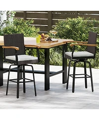 sumyeg Outdoor 360-Degree Swivel Bar Stool with Cushion and Acacia Wood Armrests
