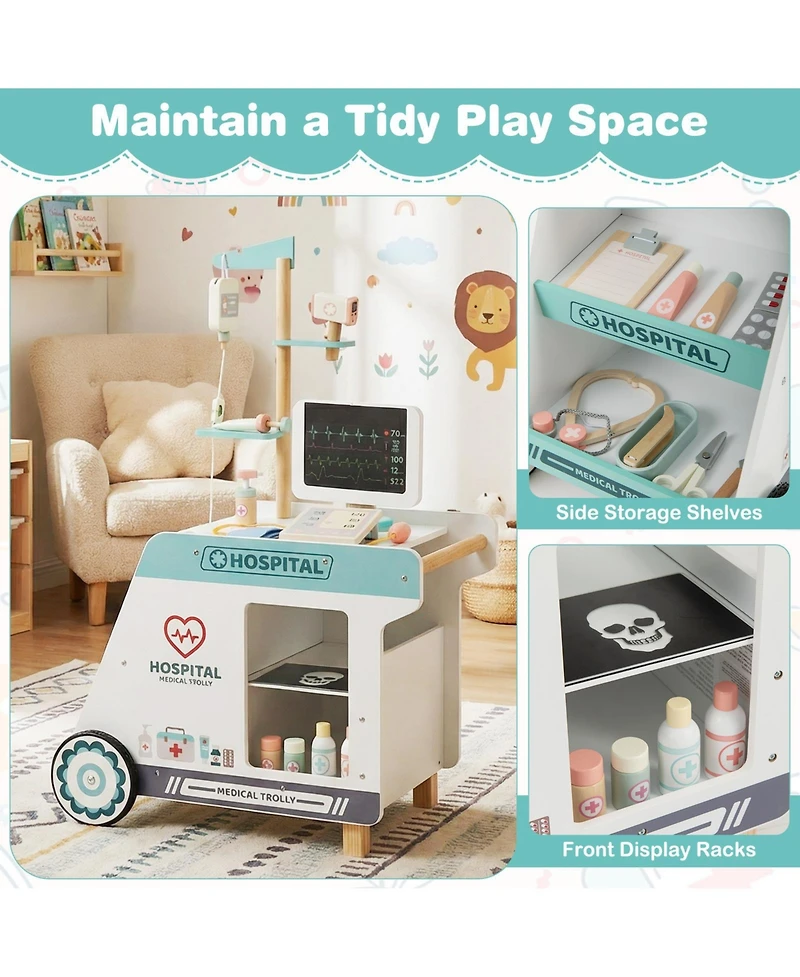 Slickblue Pretend Play Doctor Kit for Toddlers with Wooden Cart