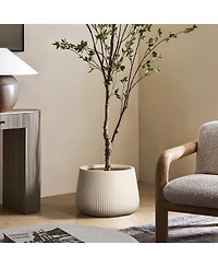 LuxenHome Off Ribbed 15.55-Inch Round Planter