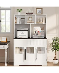 gaomon 60'' Kitchen Pantry Cabinet, Tall Pantry Cabinet with Glass Doors, Large Kitchen Hutch with Storage Drawers, Farmhouse Kitchen Cabinet