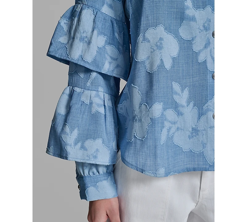 Karl Lagerfeld Paris Petite Printed Mock Neck Blouse