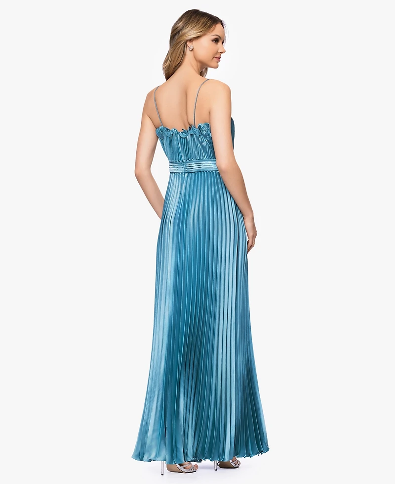 Betsy & Adam Women's Spaghetti Strap Pleated Ball Gown