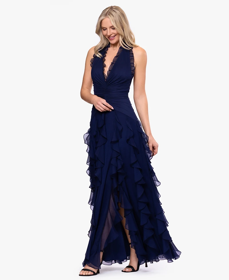 Betsy & Adam Women's Halter Neck Ball Gown