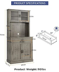 gaomon Kitchen Pantry Cabinet with Microwave Stand & Coffee Bar,Wooden Freestanding Hutch Cabinet with Adjustable Shelves and 4 Doors