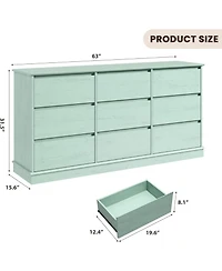 gaomon Green 9 Drawer Dresser Wide Top Double Chest with Deep Drawers