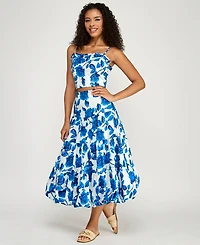 Katia Rae Junior's Floral Square Neck Top and Midi Skirt, 2-Piece Set