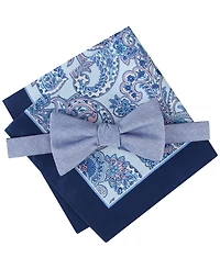 Tommy Hilfiger Men's Denim Paisley Bow Tie and Pocket Square, 2-Piece Set