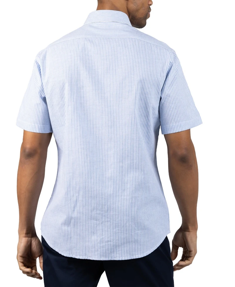Tailorbyrd Men's Yarn Dyed Linen Stripe Short Sleeve Shirt