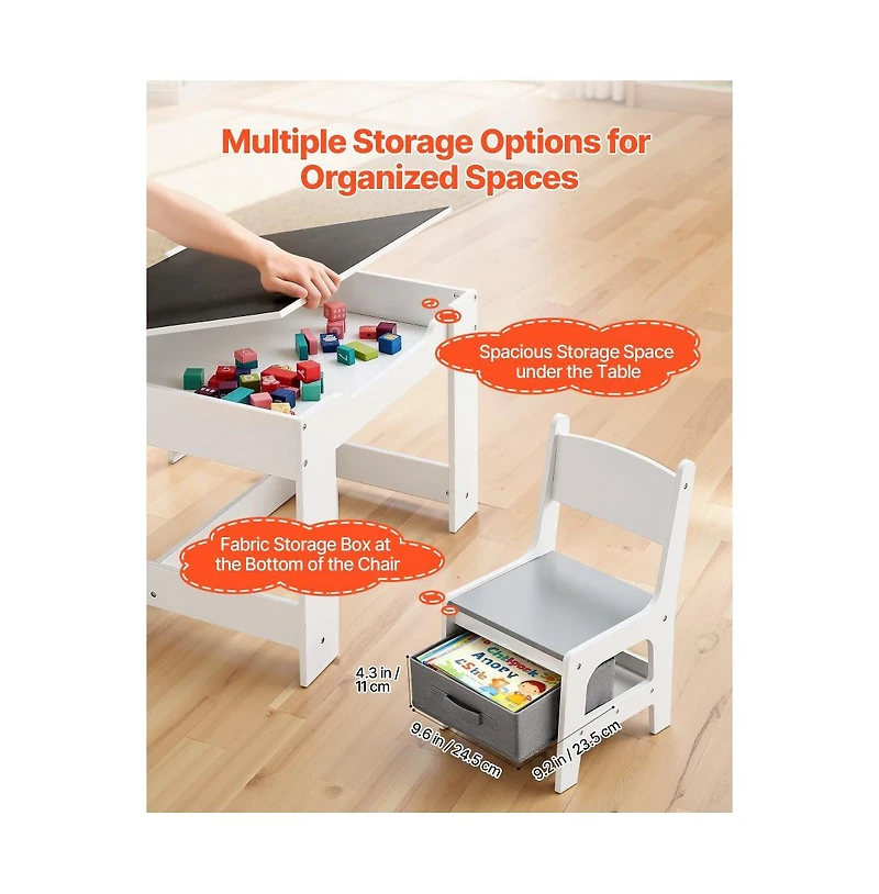 Slickblue Wooden Kids Table and 2 Chairs Set with Storage Space