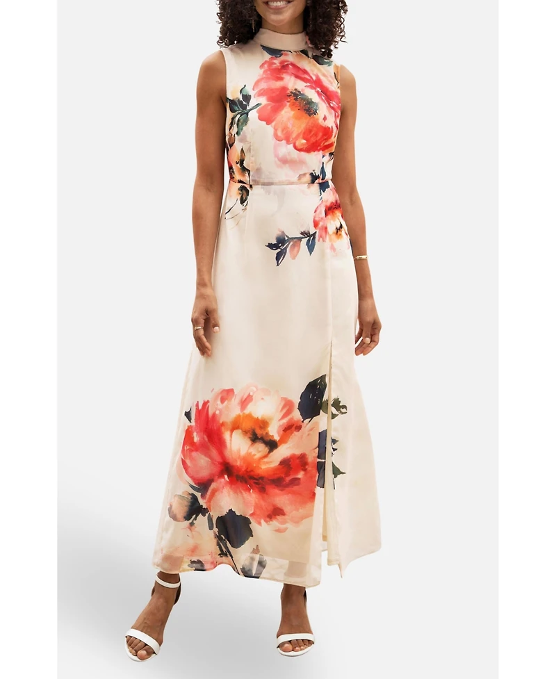 Yumi Women's Flower High Neck Maxi Dress