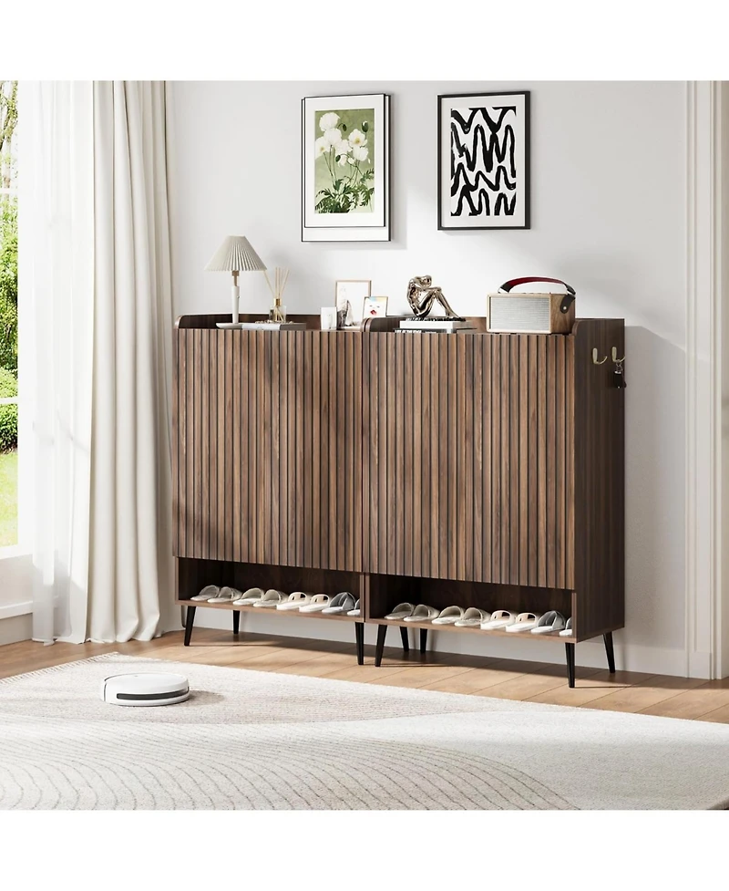 gaomon Shoe Cabinet with Doors, 6-Tier Shoe Organizer with 2 Doors & Additional Hooks for Hallway, Entryway